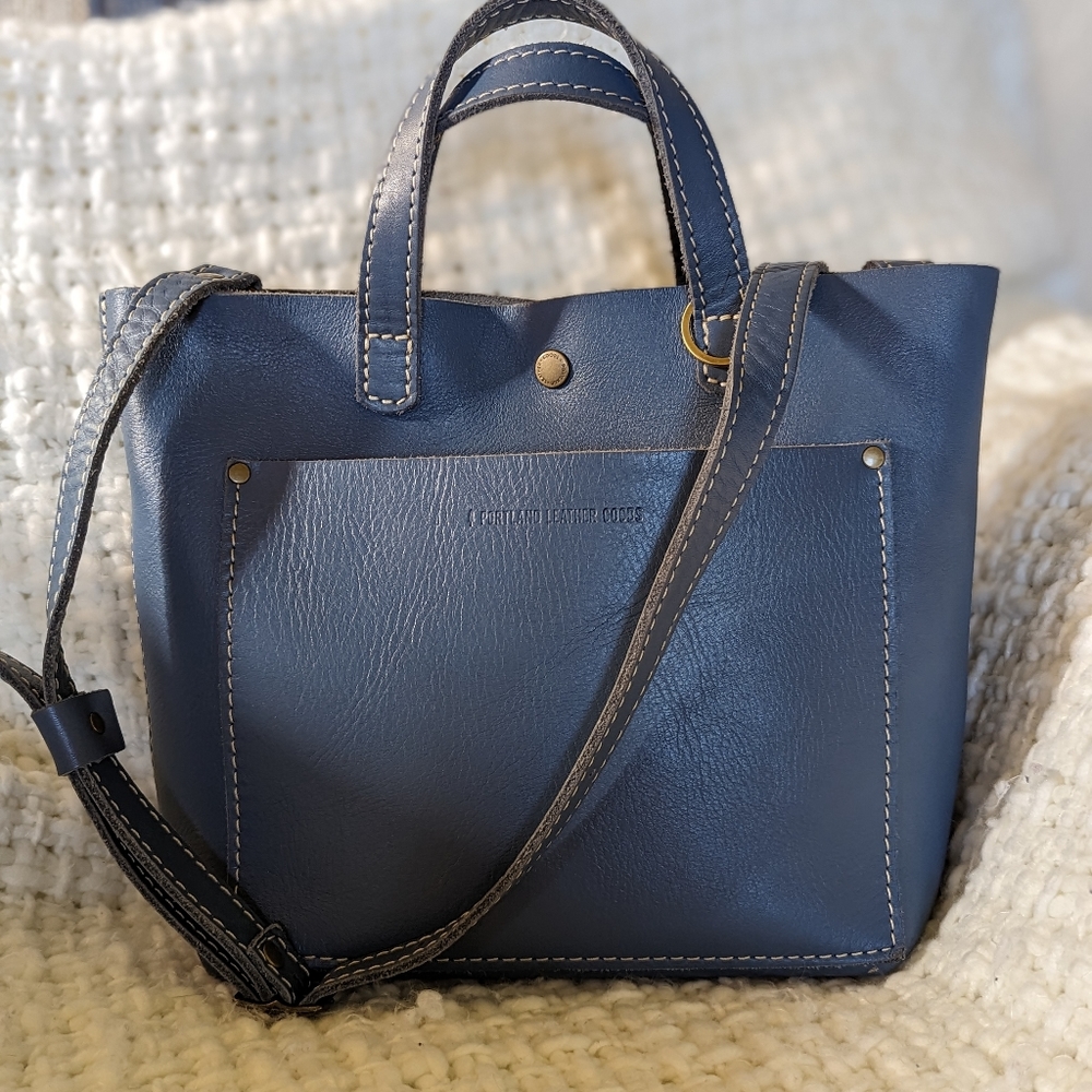 Portland Leather Mini Tote in bluebell